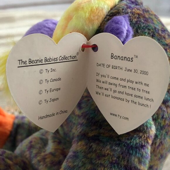 Ty Beanie Babies Bananas 2000 Plush Monkey Multicolor Orange Purple - Picture 3 of 7